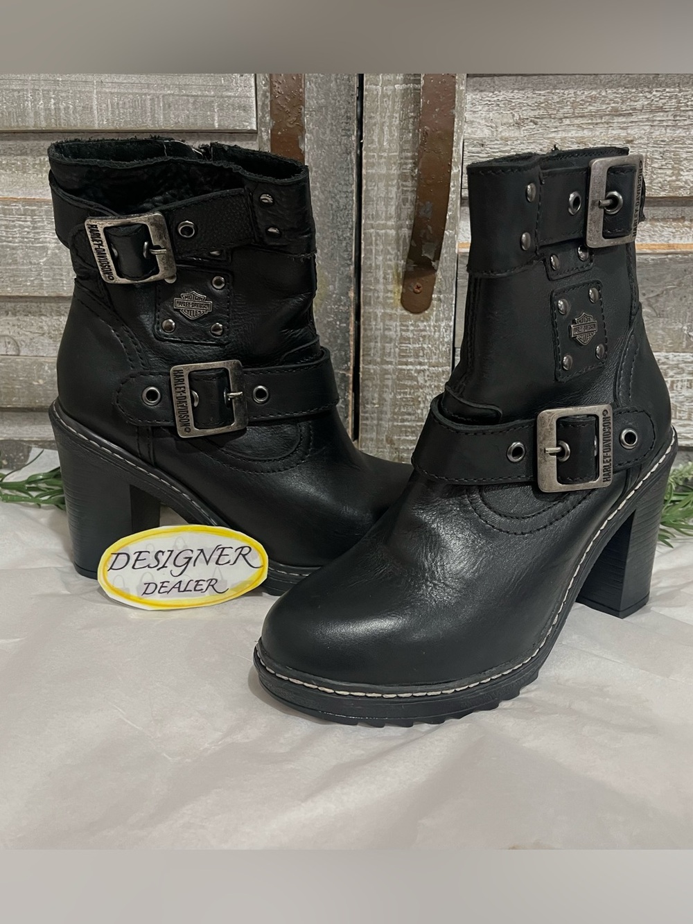 Harley Davidson Black Ludwell  Leather Buckle Booties Size 7 M EUC!
